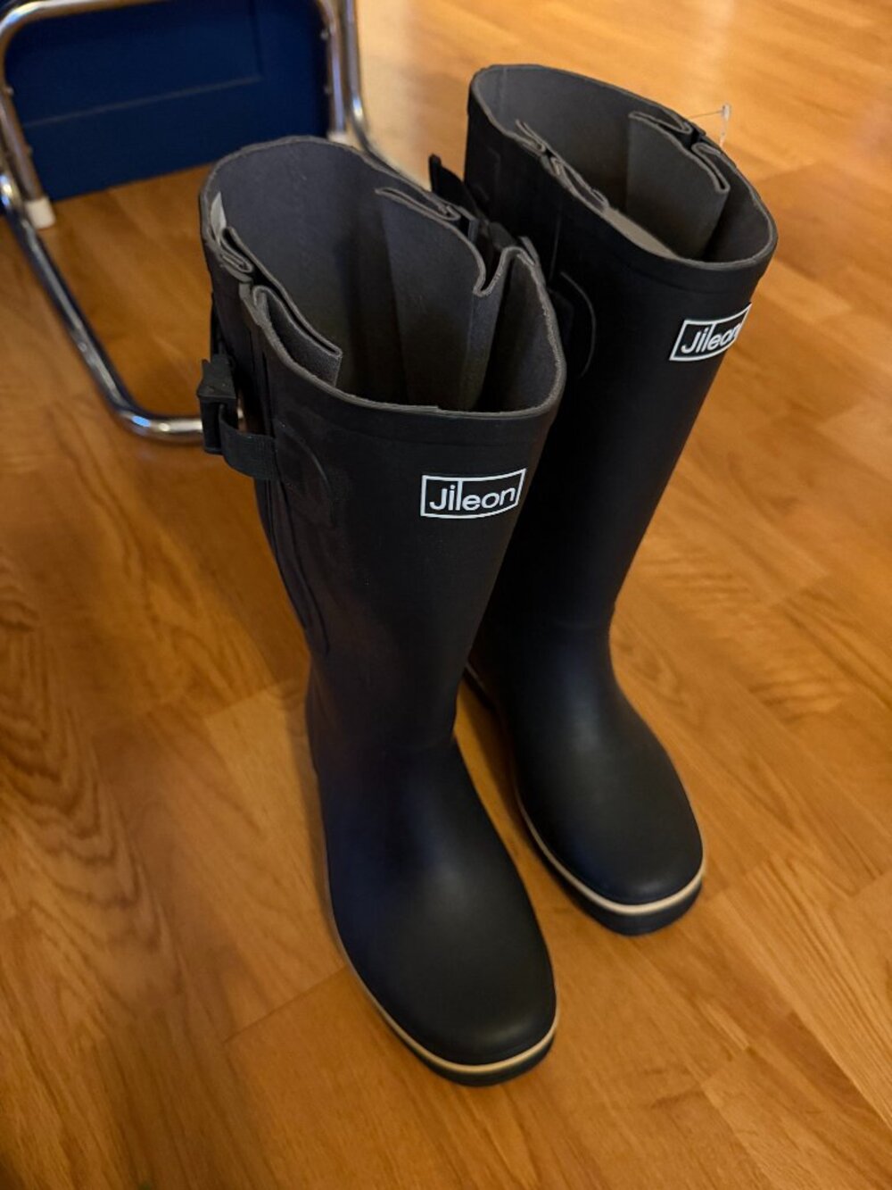 NWOT Jileon Wide Calf Tall Rubber Rain Boots Black Adjustable Buckle UK6/39 US8